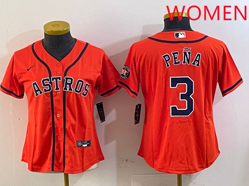 Women Houston Astros #3 Pena Orange Game 2025 Nike MLB Jersey style 6->women mlb jersey->Women Jersey